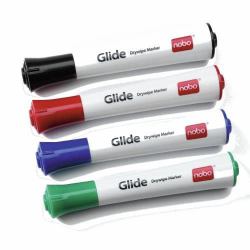 Nobo Glide Boardmarker sort. [4] (Nobo 1902096 Glide Drywipe Markers Pack of 4 Bullet Tip)