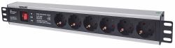 Intellinet 19" 6-fach Steckdosenleiste, Schutzkontakt, Überspannungsschutz, Netzschalter, 3 m Stromkabel, 1,5 HE (19" 1.5U Rackmount 6-Output - Power Distribution Unit [PDU] - Warranty: 12M)