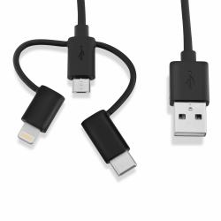 V7 3-in-1 Combo Lightning / Micro USB Kabel - Schwarz 1m 3.3ft (LIGHTNING/USBC/MICRO USB CABLE - 3-IN-1 CABLE - MFI CERTIFIED)