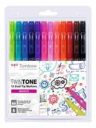 Tombow WS-PK-12P-1 Filzstift Multi Mehrfarbig 12 Stück[e] (Marker Tombow TwinTone pastel 0.3/0.8)
