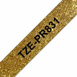 Brother TZE-PR831 Etiketten erstellendes Band Schwarz auf gold (Brother TZe-PR831 - Schwarzer Druck auf Premium Glitter Gold - Rolle [1,2 cm x 8 m] 1 Kassette[n] laminiertes Band - fÃ¼r Brother P...