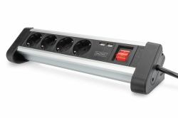 Digitus DA-70614 power extension 1.5 m 4 AC outlet[s] Indoor Black, Silver (4-WAY POWER STRIP WITH 2X USB - ON/OFF SWITCH USB OUT 5V2A BL-SI)