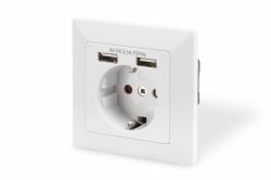 Digitus Schutzkontakt Steckdose, 2x USB, USB Ges. Leistung 5V 2.1A, Eingang: AC 250V 50Hz, RAL 9003 (Digitus Socket with 2 USB ports strÃ¸mf)