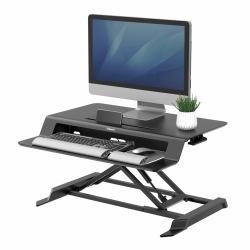 Fellowes Sit Stand Desk Riser - Lotus LT Height Adjustable Sit Stand Desk Converter with Convenient Device Channel - No Assembly Required - Max Weight 17KG - Black (Fellowes 8215001 Lotus LT Sit-St...