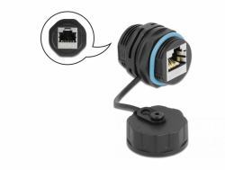 DeLOCK Cable Connector RJ45 jack to RJ45 jack Cat.6A with protective cap waterproof (Delock netvÃ¦rkskobling - sort, blÃ¥)