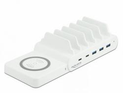 DeLOCK USB und kabelloses Ladegerät 2 x USB Type-C™ PD + 3 x USB Typ-A mit 110 W (Delock USB and Wireless Charger - Ladestation + AC-Netzteil - 110 watt - 5 A - PD - 5 Ausgabeanschlussstellen [3...