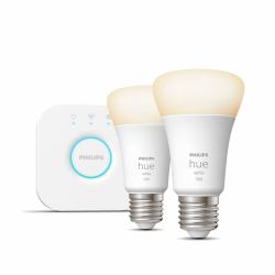 Philips Hue Starter-Set: E27 - Smarte Lampe A60 Doppelpack (Hue White Starter Kit: 2 E27 - Smart Bulbs [1100] - Warranty: 12M)