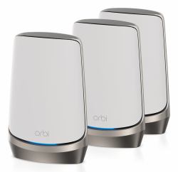 NETGEAR Orbi Quad-band RBKE963 AXE11000 WiFi 6E Mesh System Quad-band [2.4 GHz / 5 GHz-1 / 5 GHz-2 / 6 GHz] Wi-Fi 6 [802.11ax] Grau, Weiß 16 Intern (NETGEAR Orbi RBKE963 - Wi-Fi-system -)
