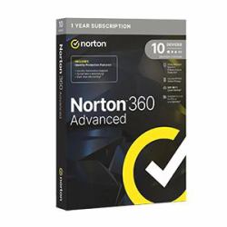 Norton 360 Advanced Antivirus security Commercial 1 license[s] 1 year[s] (Norton 360 Advanced, Antivirus Software for 10 Devices, 1-year Subscription, Includes Secure VPN, Dark Web Monitoring and P...