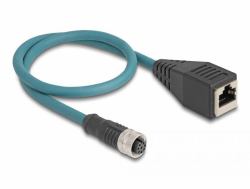 DeLOCK 60068 Netzwerkkabel Schwarz, Türkis 0,5 m Cat6a (Delock M12 Adapterkabel A-kodiert 8 Pin Buchse zu RJ45 Buchse 50 cm)