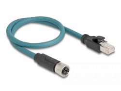 DeLOCK 60076 Netzwerkkabel Schwarz, Türkis 0,5 m Cat6a S/FTP [S-STP] (Delock M12 Adapterkabel X-kodiert 8 Pin Buchse zu RJ45 Stecker 50 cm)