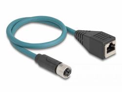 DeLOCK 60070 Netzwerkkabel Schwarz, Türkis 0,5 m Cat6a S/FTP [S-STP] (Delock M12 Adapterkabel X-kodiert 8 Pin Buchse zu RJ45 Buchse 50 cm)
