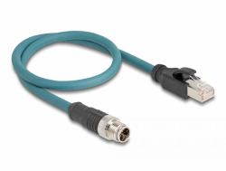 DeLOCK 60077 Netzwerkkabel Schwarz, Türkis 0,5 m Cat6a S/FTP [S-STP] (Delock M12 Adapterkabel X-kodiert 8 Pin Stecker zu RJ45 Stecker 50 cm)