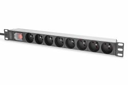 Digitus Steckdosenleiste mit Aluminiumprofil und Schalter, 8-fach CEE 7/5, 2 m Zuleitung Schutzkontaktstecker (1U ALUMINUM PDU RACKMOUNTABLE - 8X CEE 7/5 4000W 16A)
