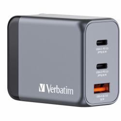 Verbatim GNC-65 Universal Schwarz, Grau AC Schnellladung Drinnen (Verbatim GNC-64 GaN Charger 65W 2xUSB-C PD, 1xUSB-A QC 3.0 32201)