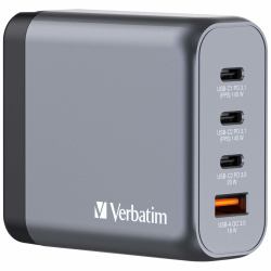 Verbatim GNC-140 Universal Schwarz, Grau AC Schnellladung Drinnen (Verbatim GNC-140 GaN Charg. 140W 3xUSB-C PD, 1xUSB-A QC 3.0 32203)