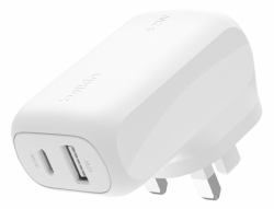 Belkin WCB009MYWH Ladegerät für Mobilgeräte Universal Weiß AC Schnellladung Drinnen (BOOSTCHARGE 42W - 30W USB-C PD - PPS+12W USB-A DUAL WALL CHARGER)