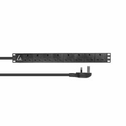Lanview LVR-3MUK-SPD-UK8 Stromverteilereinheit [PDU] 8 AC-Ausgänge 1.4U Schwarz (UK Rack mount power strip, - 1U, 13A with 8x UK socket and - 3m cable with UK plug - Warranty: 300M)