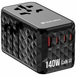 Verbatim 32125 Ladegerät für Mobilgeräte Universal Schwarz AC Schnellladung Drinnen (Verbatim GaN III Universal Travel Adapter UTA-10)