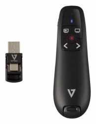 V7 WP500C Drahtloses Präsentationsgerät Dual USB-C + USB-A - 2,40 GHz RF - Schwarz - Roter Laserpointer - 5 Taste[n] - Drahtlos - Funkfrequenz - USB - Speicherbarer USB-Empfängersteckplatz (WIRE...
