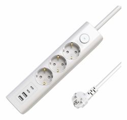 Microconnect MC-GRU00315WS-USB Verlängerungskabel 1,5 m 3 AC-Ausgänge Drinnen Weiß (3-way USB Schuko Power Strip - on/off switch 1.5M, White - Warranty: 300M)