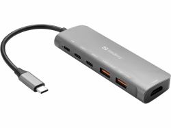 Sandberg USB-C Dock HDMI + 2xUSB-A + 2xUSB-C + PD100W Kabelgebunden USB 3.2 Gen 1 [3.1 Gen 1] Typ...