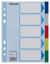 Esselte 15264 Tab-Register Leerer Registerindex Polypropylen [PP] Blau (Esselte faneblade PP A5 5-delt farvede)