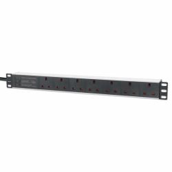 Intellinet 715300 Stromverteilereinheit [PDU] 7 AC-Ausgänge 1U Schwarz, Weiß (19IN PDU 1U 7-WAY UK AC - PLUGS-SURGE PROTECTION)