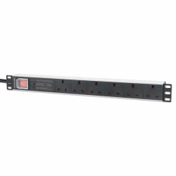 Intellinet 715195 Stromverteilereinheit [PDU] 6 AC-Ausgänge 1U Schwarz, Weiß (19IN PDU 1U 6-WAY UK AC - SURGE PROTECTION)