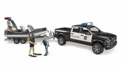 BRUDER RAM 2500 Polizei Pickup, L+S Modul, Anhänger mit Boot und 2 Figuren (Bruder RAM 2500 police pickup, L+S mod)
