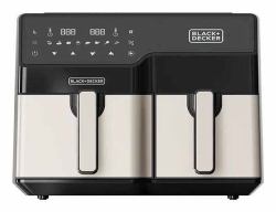Black & Decker BXAF9000E Doppel 9 l Eigenständig 2500 W Heißluftfritteuse Schwarz, Edelstahl (BLACK+DECKER Air Fryer Dual Basket 250)
