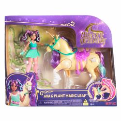 Unicorn Academy Set - Ava und Pflanzen-Magie Leaf mit echter Mähne und Schweif sowie magischer Leuchtfunktion, ca. 12 cm große Originalfiguren zur beliebten Netflix Serie (Unicorn Academy - Ava u...