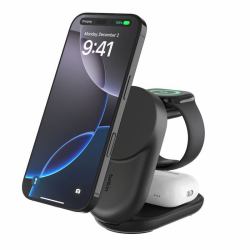 Belkin WIZ037MYBK Ladegerät für Mobilgeräte Kopfhörer, Smartphone Schwarz USB Kabelloses Aufladen Schnellladung Drinnen (25W QI2 3IN1 MAGNETIC CHARGEUK BLKRD)