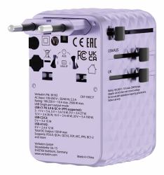 Verbatim 30193 Ladegerät für Mobilgeräte Universal Violett AC Schnellladung Drinnen (Verbatim Charge'n'Travel Adapter 100W 1C retractable purple)
