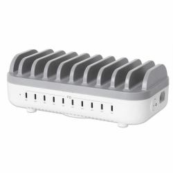 Manhattan 102766 Ladestationsorganiser Weiß, Grau (CHARGING STATION 10 PORT USB-C - OUTPUT 10X 20W UK/EU/US PLUGS)