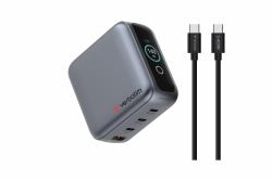 Verbatim 30240 Ladegerät für Mobilgeräte Universal Schwarz AC Schnellladung Drinnen (Verbatim Mini GaN Charger 140W With Display, 140W 4-Port + 140W USB-C to USB-C Cable)