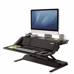 Fellowes Sit Stand Desk Riser - Lotus DX Height Adjustable Sit Stand Desk Converter with Cable Management & Antibacterial Protection - No Assembly Required - Max Weight 15.8KG - Black (FELLOWES 000...