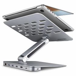 Axagon HMC-STND Multiport USB-C 5Gbps Hub und Aluminiumständer für Laptops. HDMI 4k/60Hz, GLAN, PD und 3 USB-A-Anschlüsse. Kabel USB-C 60 cm. (AXAGON HMC-STND USB hub 6in1 stand)