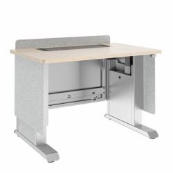 Middle Atlantic Products Forum™ Lectern, 42" Wide, Electrically Height Adjustable, Wilsonart® Kensington Maple, Magnesium Powdercoat, Silver Gray Felt with Power for UK (FM LECTERN 4227 HTADJ E1...