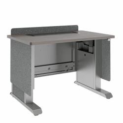 Middle Atlantic Products Forum™ Lectern, 42" Wide, Electrically Height Adjustable, Wilsonart® Asian Night, Graphite Powdercoat, Charcoal Gray Felt with Power for France (FM LECTERN 4227 HTADJ A3...