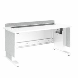 Middle Atlantic Products Forum™ Lectern, 60" Wide, Electrically Height Adjustable, Wilsonart® Designer White, White Powdercoat, Silver Gray Felt with Schuko Power (FM LECTERN 6027 HTADJ D8 LW EU)