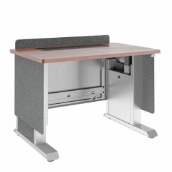 Middle Atlantic Products Forum™ Lectern, 42" Wide, Electrically Height Adjustable, Wilsonart® Biltmore Cherry, Magnesium Powdercoat, Charcoal Gray Felt with Power for UK (FM LECTERN 4227 HTADJ E...