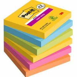 Post-It 7100259230 Klebezettel Quadratisch Blau, Grün, Orange, Pink, Gelb 90 Blätter Selbstklebend (Post-it Pack of 6 Super Sticky Notes 76x76mm 90 Sheets Carnival Colours)