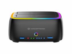 Conceptronic DONN36B Dual-Bay RGB Festplatten-Dockingstation für 2,5"/3,5" HDD/SSD, 2 × USB-A, SD/TF-Kartenleser, UASP (Dual-Bay Rgb Hard Drive - Docking Station, For - 2.5/3.5-Inch Hdd Ssd, 2 X ...