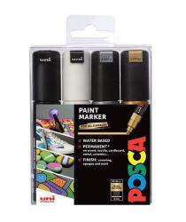 POSCA PC-8K Schwarz, Gold, Silber, Weiß 4 Stück[e] (POSCA Marker UNI PC-8K 4er Set)