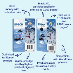 Epson Alarm clock Multipack 3-colour 27 DURABrite Ultra Ink (MULTIP3-COL DURABRITEULTRAINK27 - CYAN.MAGENTA.YELLOW. IN RS BLIST)