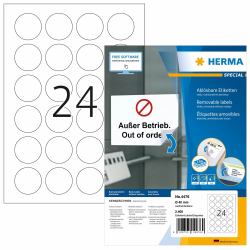 HERMA Ablösbare Etiketten A4 Ø 40 mm rund weiß Movables/ablösbar Papier matt 2400 St. 