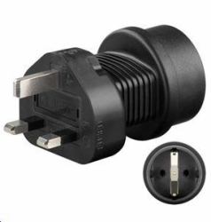 Microconnect PETRAVEL1 Netzstecker-Adapter Typ F Schwarz (Universal adapter Schuko to UK - to connect CEE 7/4 devices to - UK power sockets, This adapter doesn't convert line voltage! - Warranty: 3...