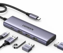 Ugreen 15596 laptop-dockingstation & portreplikator Kabelgebunden USB 3.2 Gen 1 [3.1 Gen 1] Type-A + Type-C Aluminium 